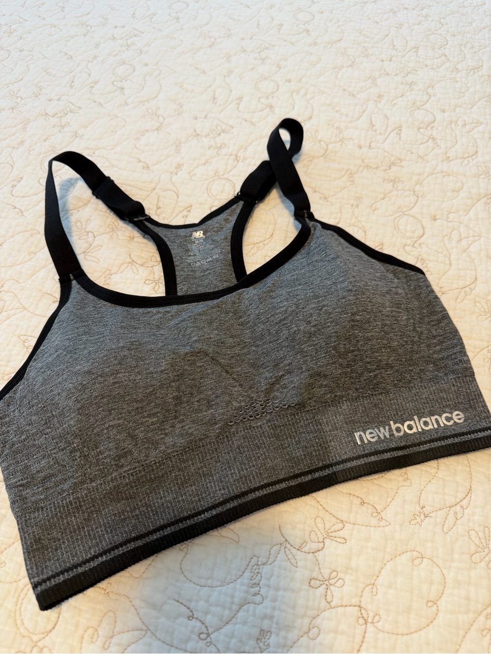 New Balance Gray/Black Seamless Racerback Sports Bra with Black Trim
